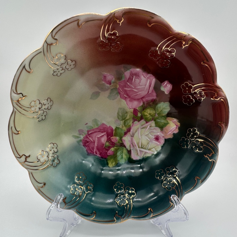 Antique CT Altwasser Germany Hand Painted Porcelain Bowl Pink Roses Gold Gilt